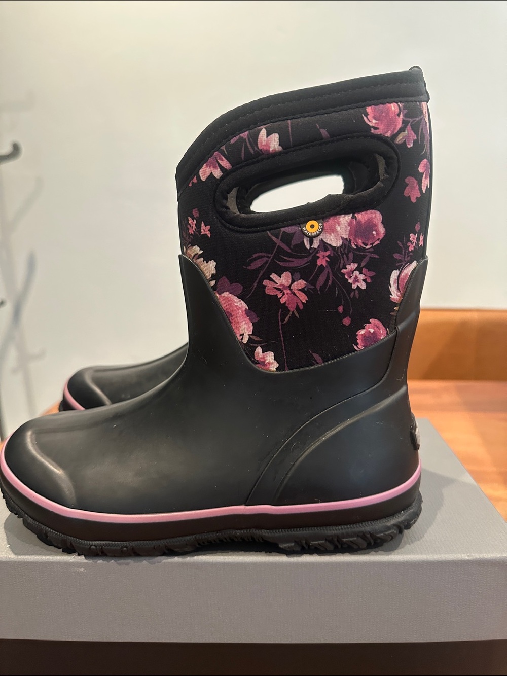 Bogs Floral Black & Pink Neoprene Rain Boots